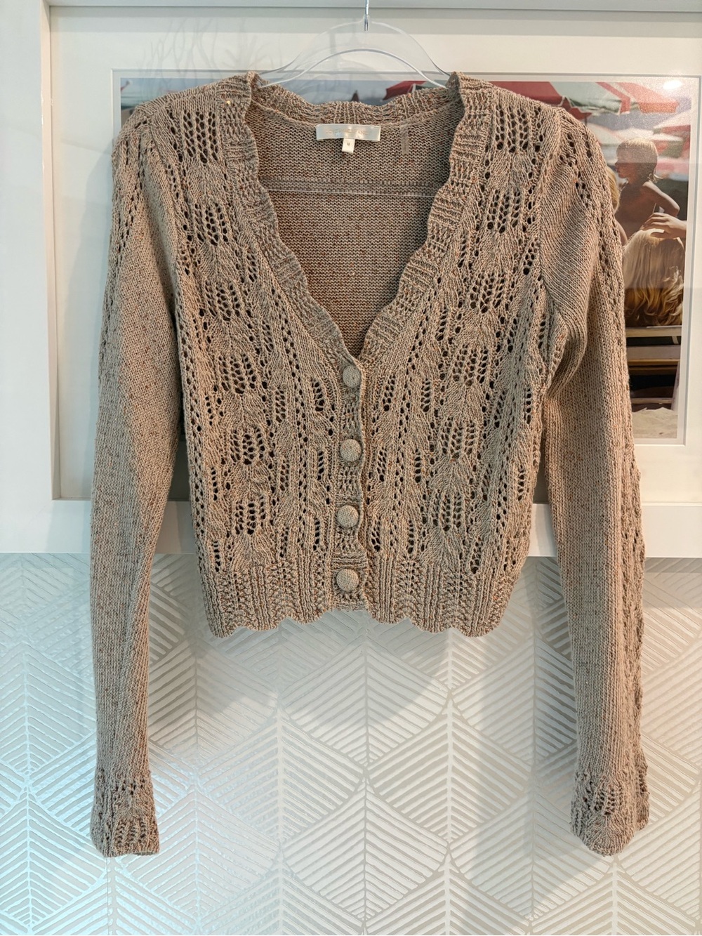 LoveShackFancy Taupe Openwork Knit Button-Front Cardigan